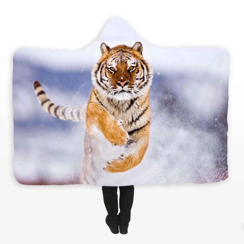 Animal Hooded Blankets - Animal Series Run Tiger Fleece Hooded Blanket