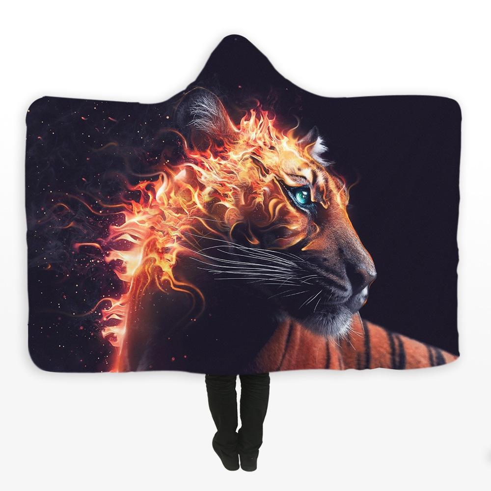Animal Hooded Blankets - Animal Series Flame Tiger Fleece Hooded Blanket