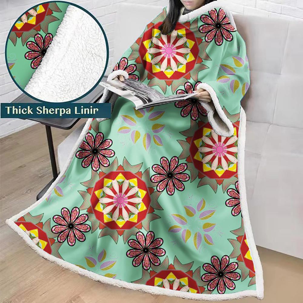 3D Digital Printed Blanket With Sleeves-Geometric Designs Blanket Robe
