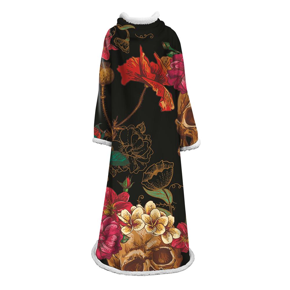 3D Digital Printed Skull Blanket With Sleeves-Horror Blanket Robe