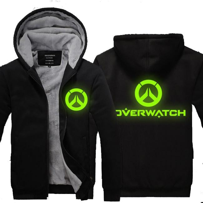 Overwatch Logo Thicken Luminous Jackets - Zip Up Black Jacket