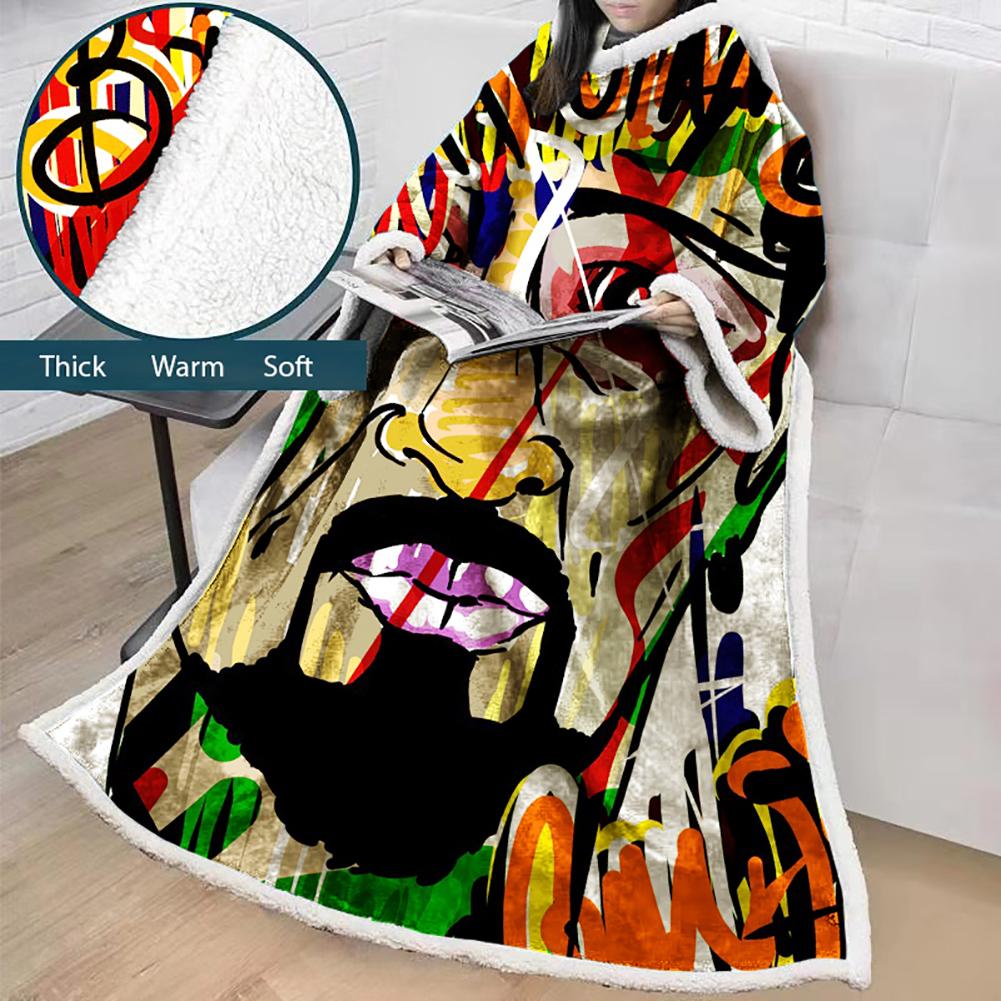 3D Digital Fashion Printed Blanket With Sleeves-Graffiti Blanket Robe