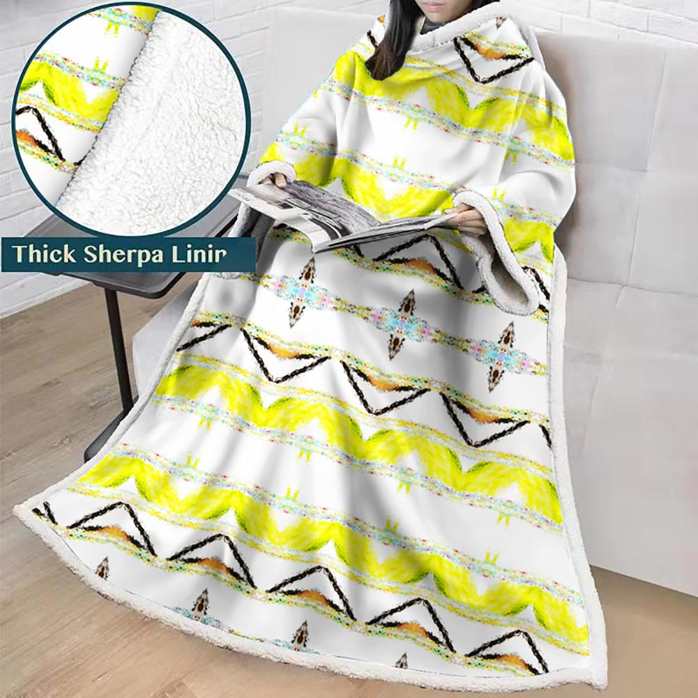 3D Digital Printed Blanket With Sleeves-Geometric Designs Blanket Robe