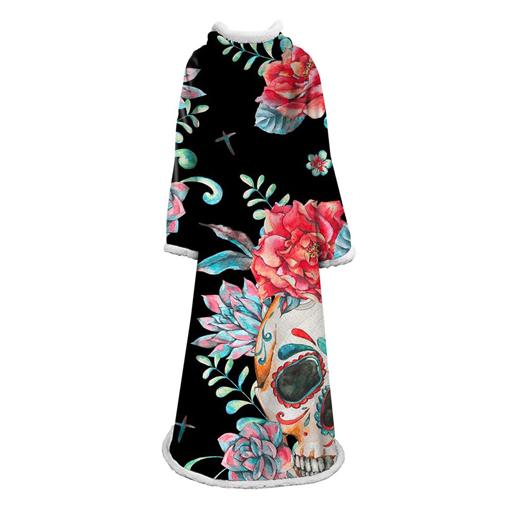 3D Digital Printed Skull Blanket With Sleeves-Horror Blanket Robe
