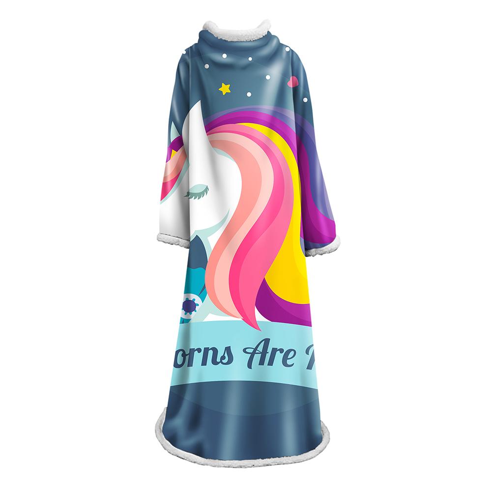 3D Digital Printed Blanket With Sleeves-Unicorn Cartoon Blanket Robe