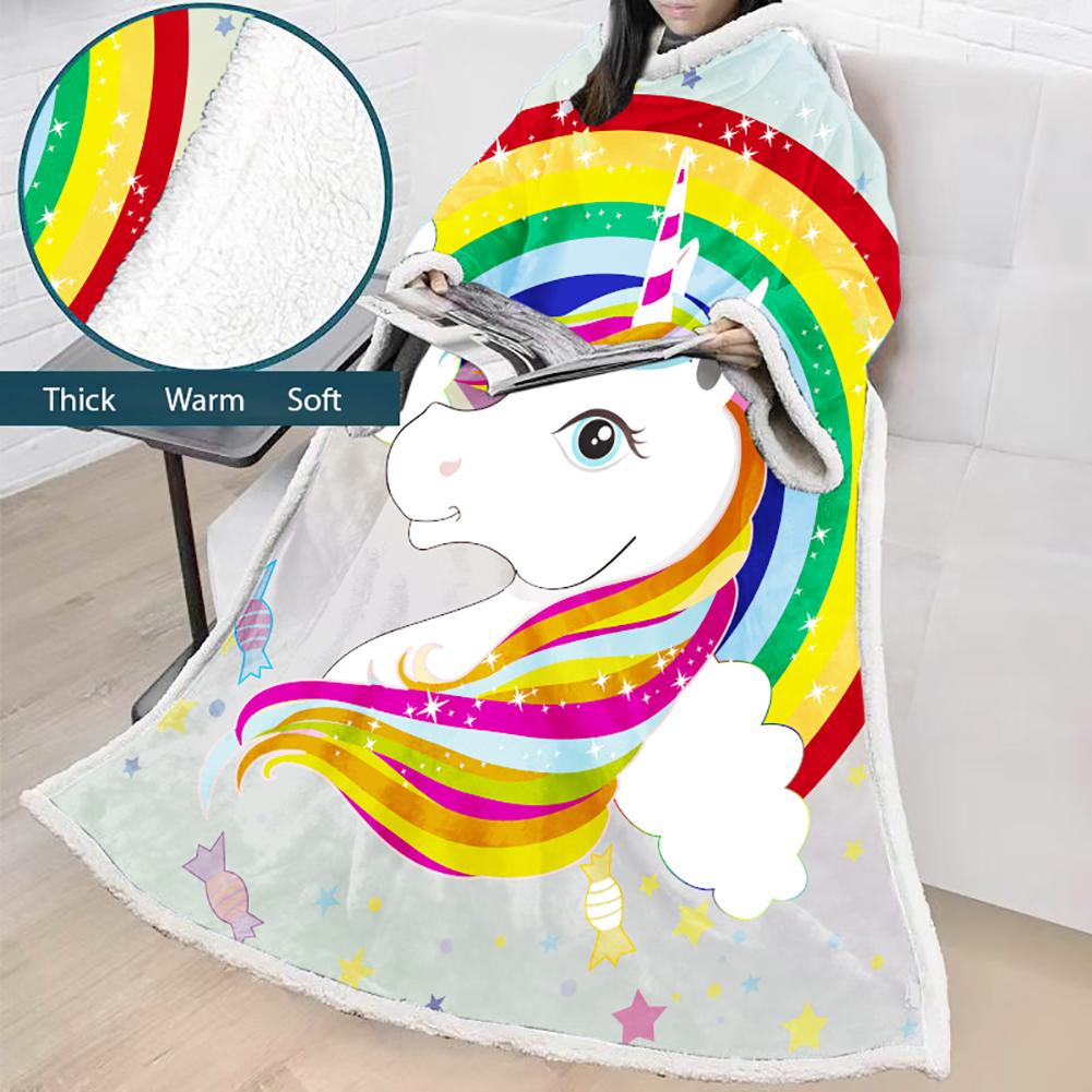 3D Digital Printed Blanket With Sleeves-Unicorn Cartoon Blanket Robe