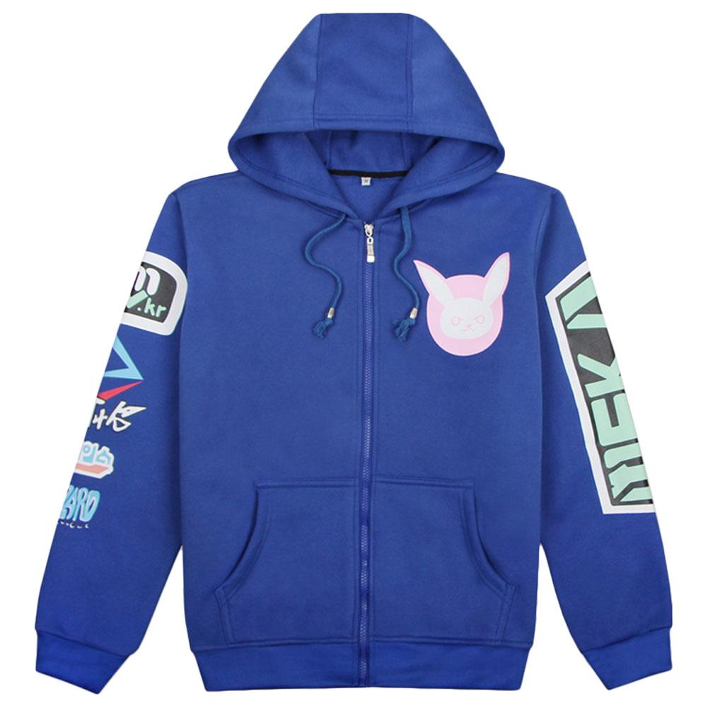 Overwatch D.VA Fleece Zip-up Hoodie Hooded Sweatshirt Blue