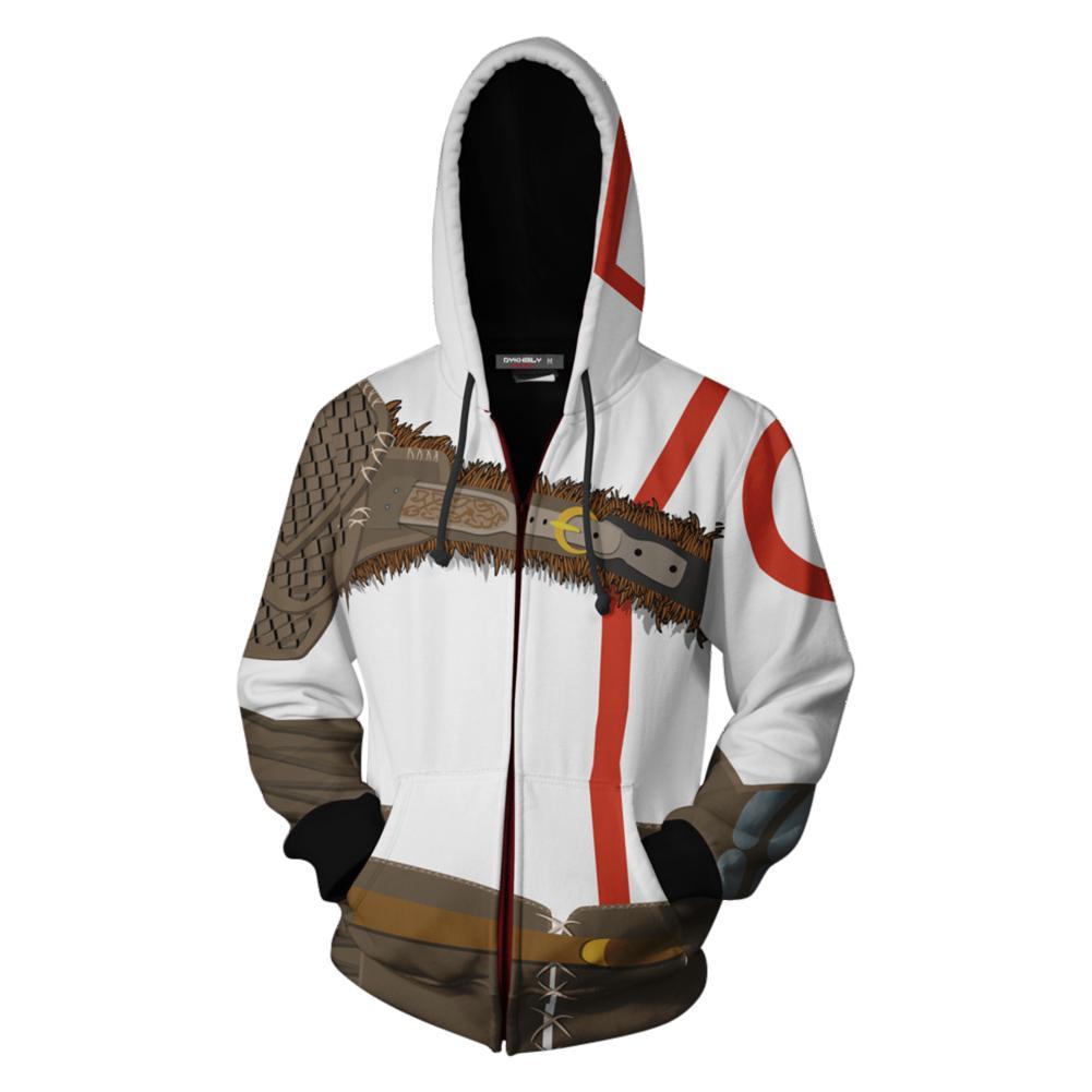Unisex Kratos Hoodies God of War Zip Up 3D Print Jacket Sweatshirt