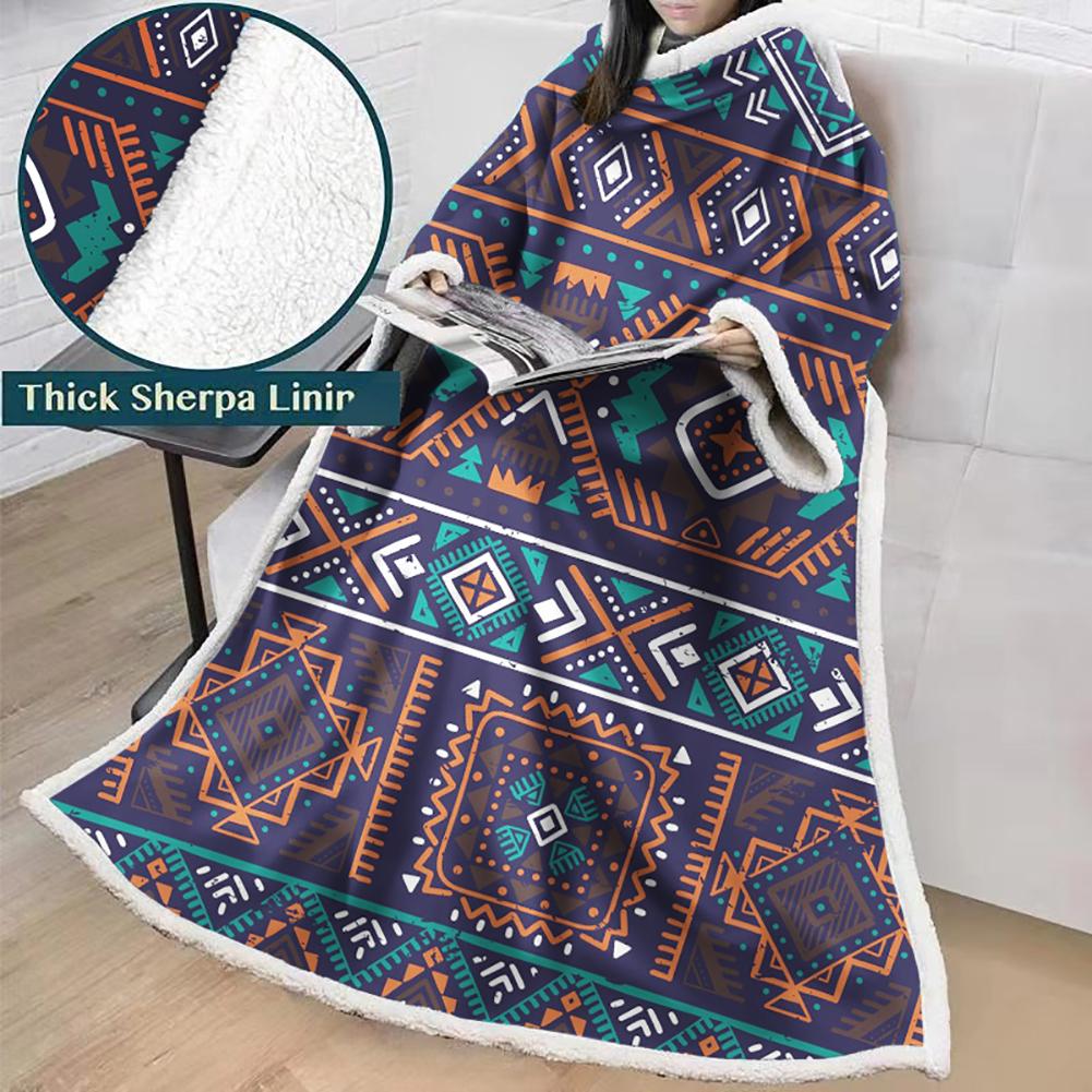 3D Digital Printed Blanket With Sleeves-Geometric Designs Blanket Robe