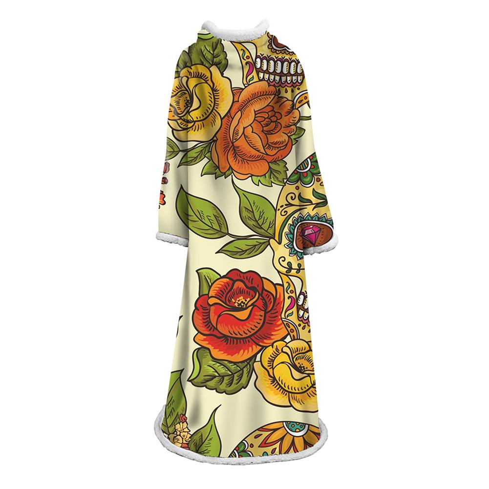 3D Digital Printed Skull Blanket With Sleeves-Horror Blanket Robe