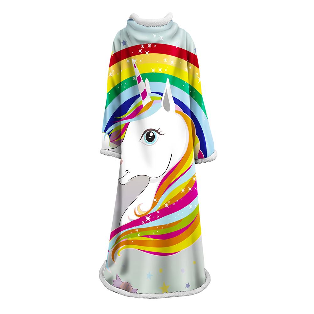 3D Digital Printed Blanket With Sleeves-Unicorn Cartoon Blanket Robe