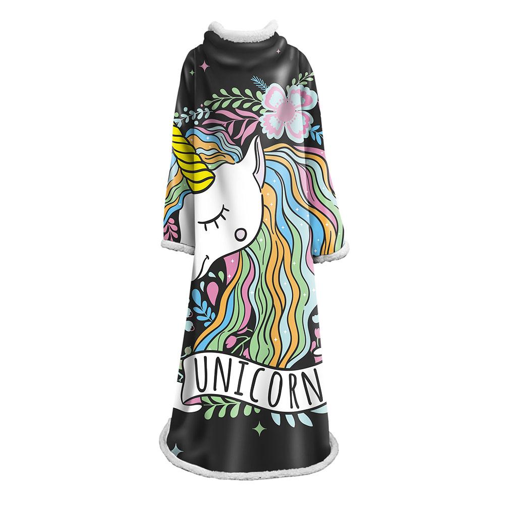3D Digital Printed Blanket With Sleeves-Unicorn Cartoon Blanket Robe