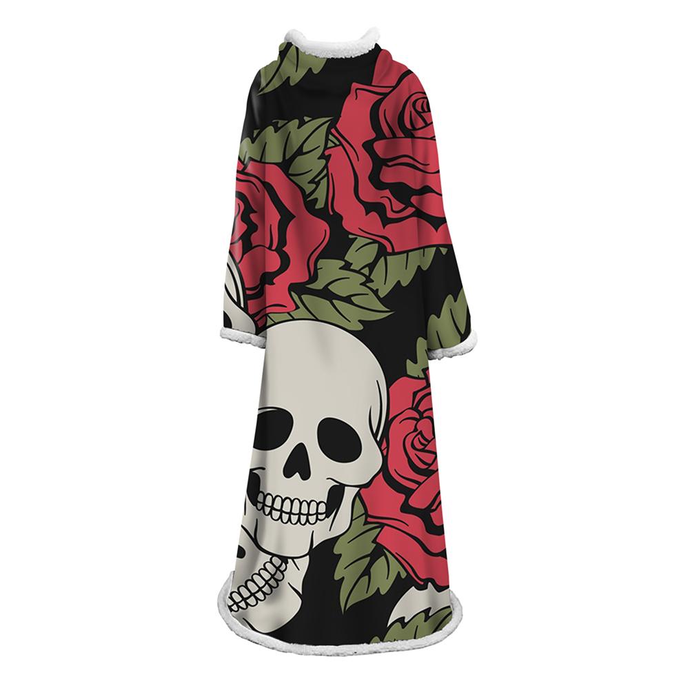 3D Digital Printed Skull Blanket With Sleeves-Horror Blanket Robe