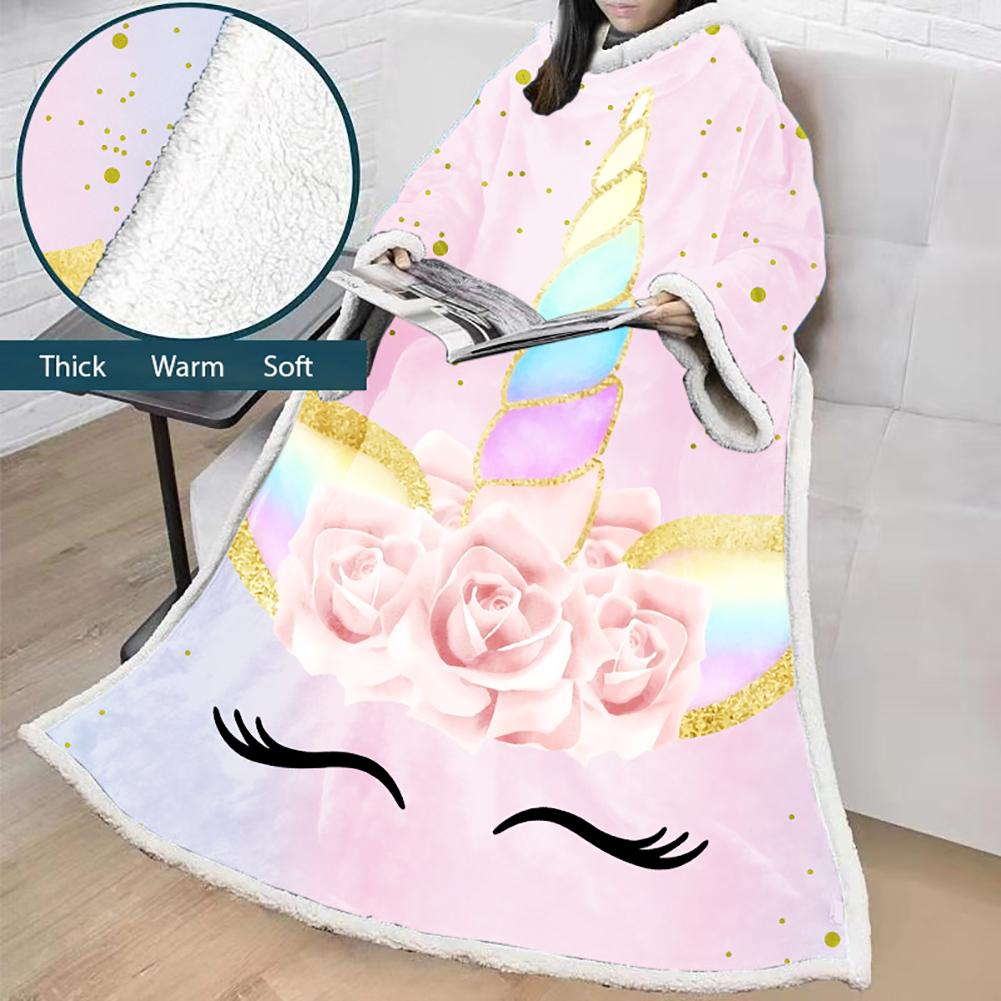3D Digital Printed Blanket With Sleeves-Unicorn Cartoon Blanket Robe