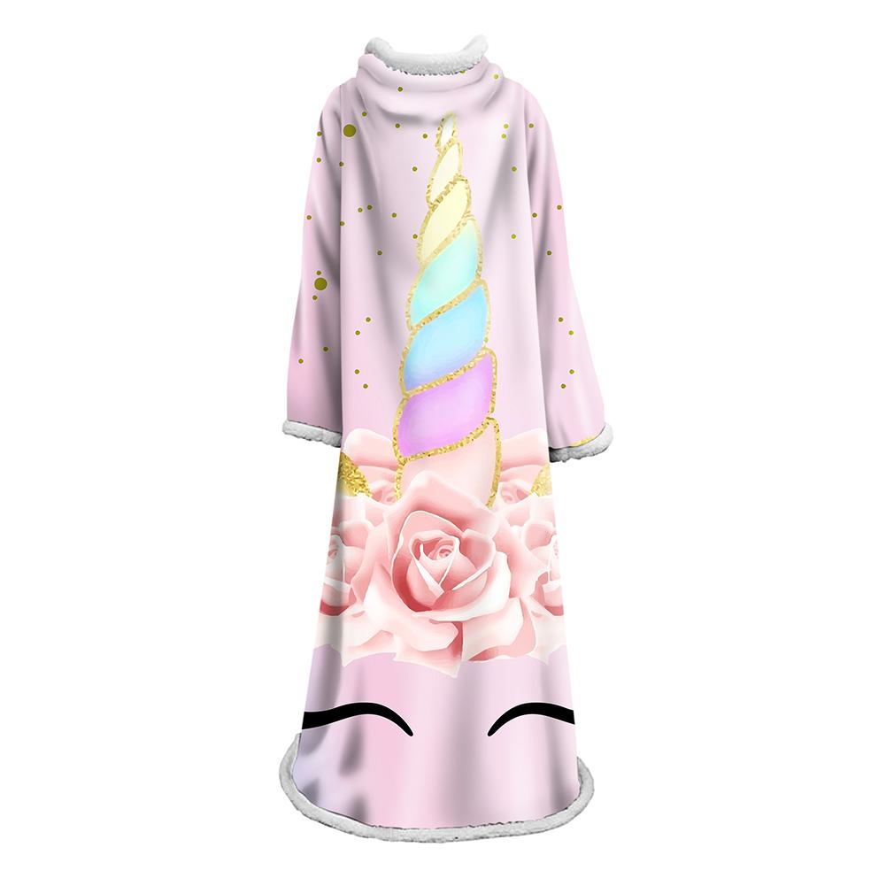 3D Digital Printed Blanket With Sleeves-Unicorn Cartoon Blanket Robe