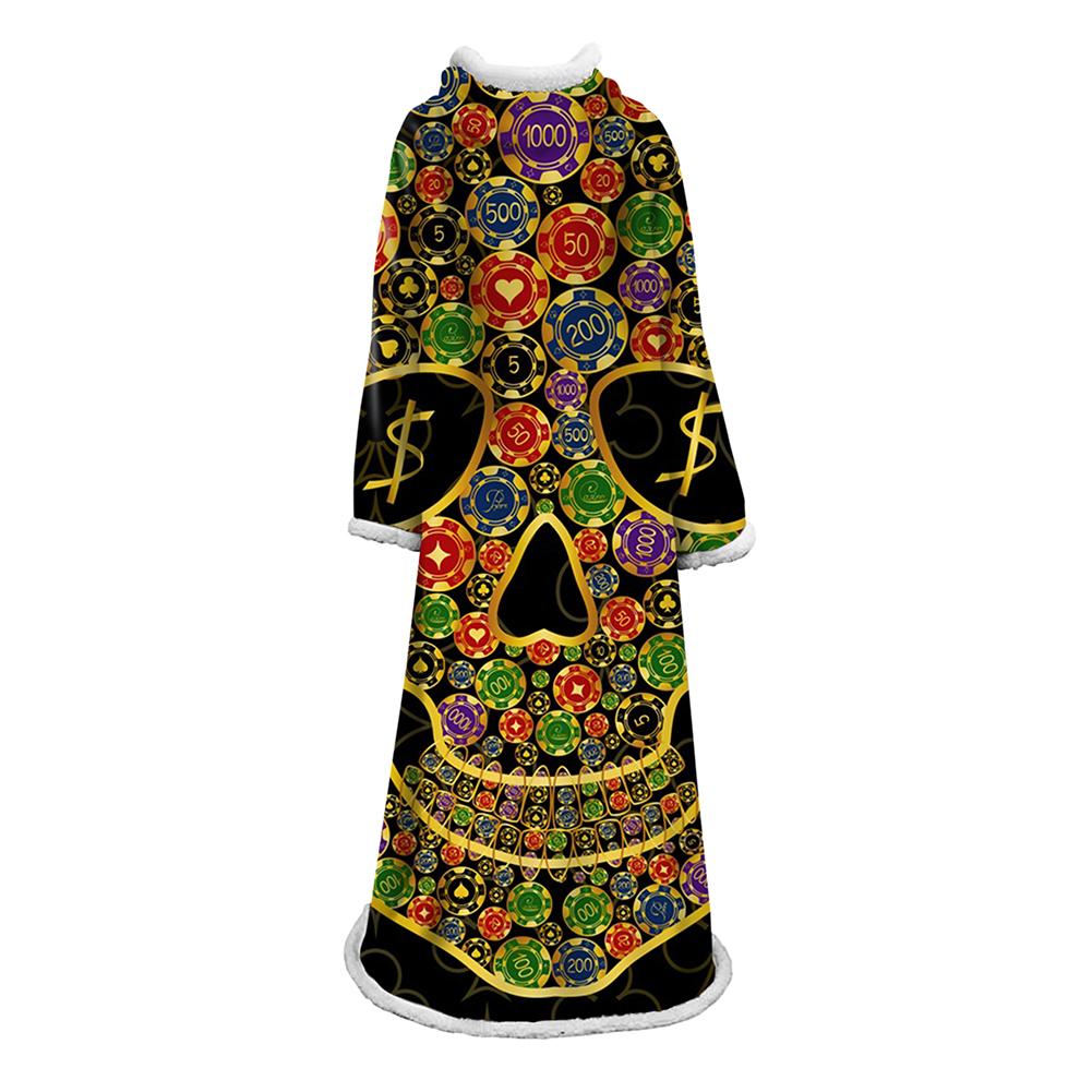 3D Digital Printed Skull Blanket With Sleeves-Horror Blanket Robe