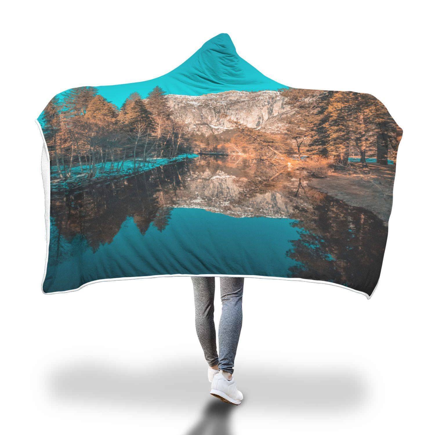 Landscape Hooded Blanket - Yosemite Valley Merced River Blanket