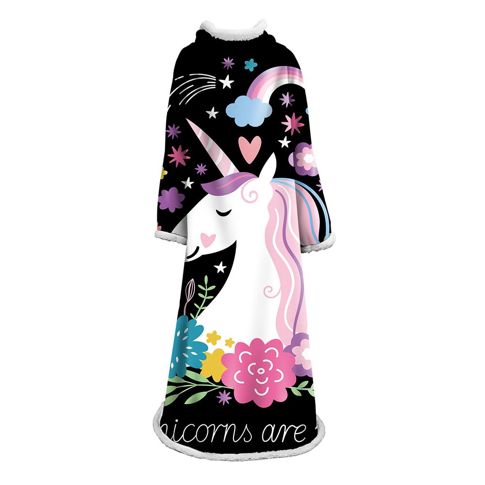 3D Digital Printed Blanket With Sleeves-Unicorn Cartoon Blanket Robe