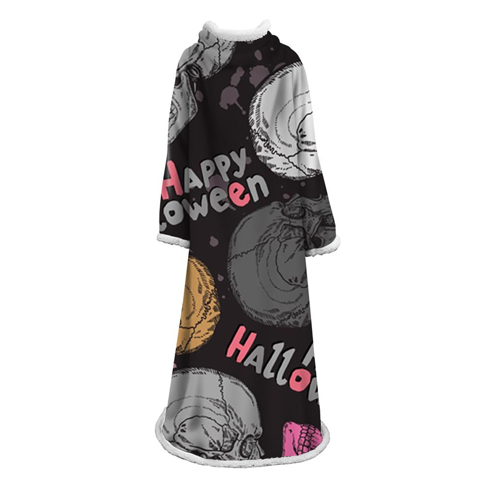 3D Digital Printed Skull Blanket With Sleeves-Horror Blanket Robe