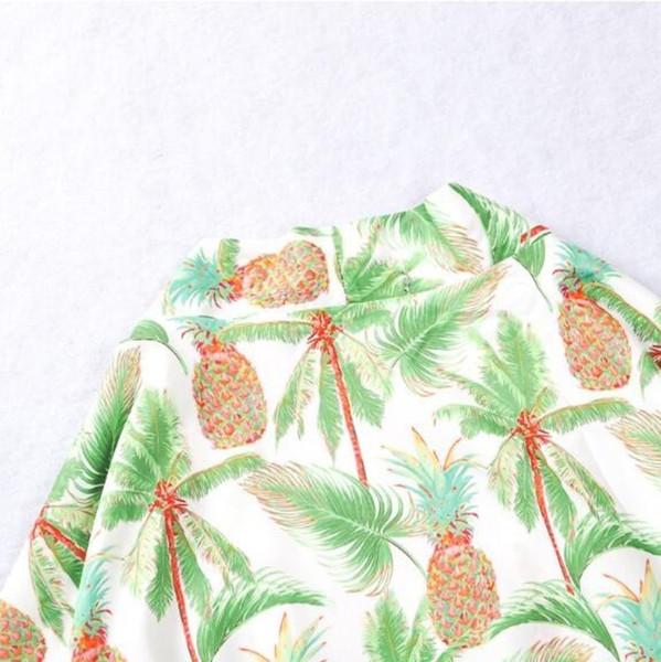 Men Pineapple Print Loose Cool Casual Japanese Style Beach Kimono Shirt
