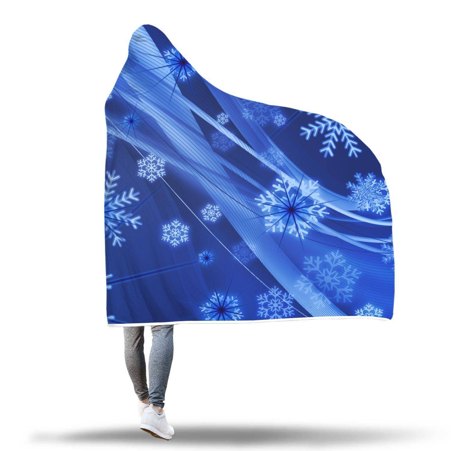 Winter Hooded Blanket - Big Snowflake Blue Blanket