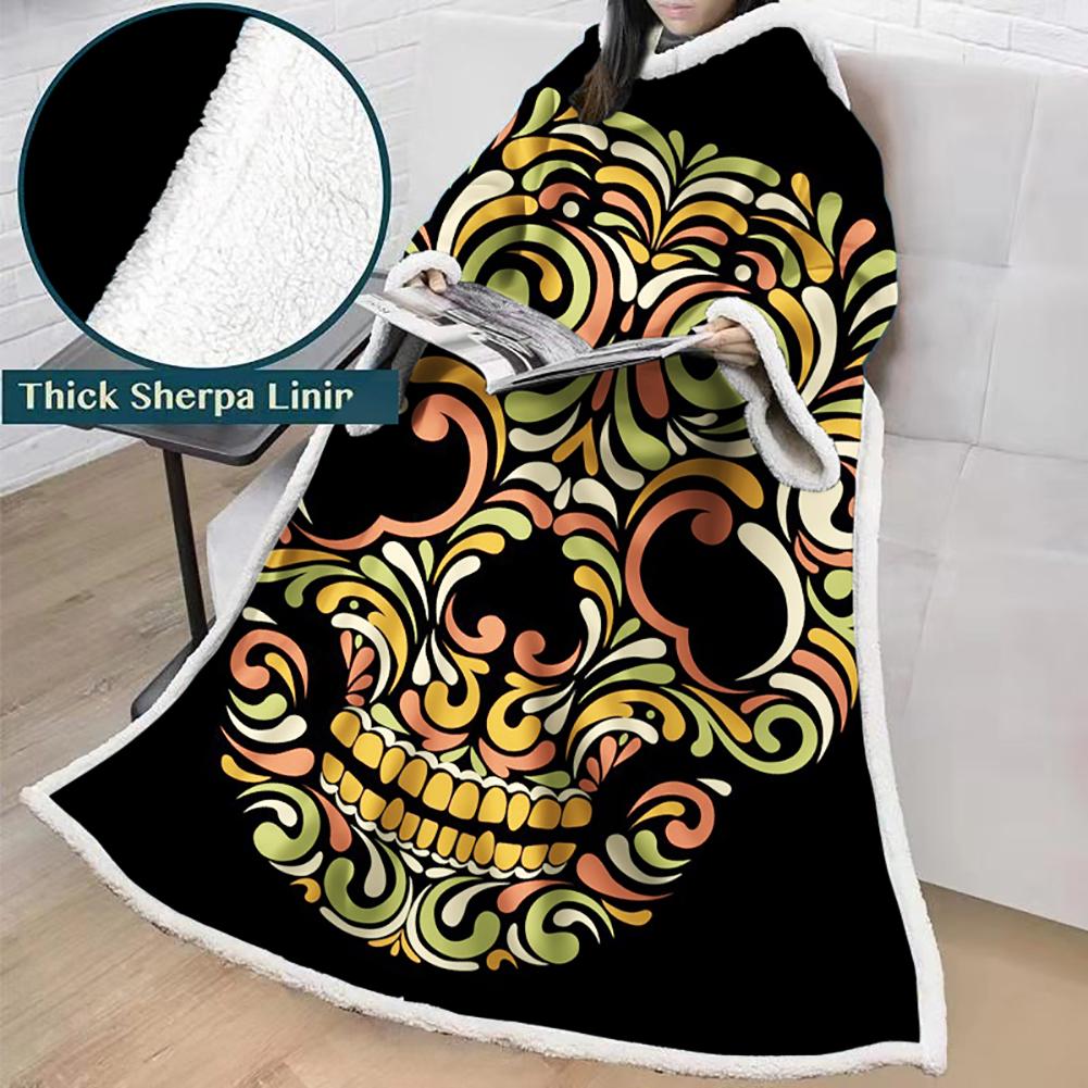 3D Digital Printed Skull Blanket With Sleeves-Horror Blanket Robe