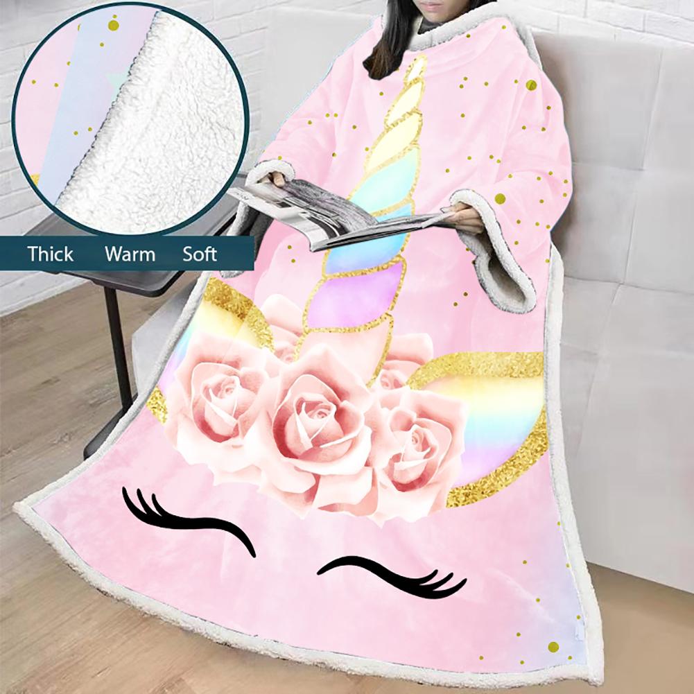 3D Digital Printed Blanket With Sleeves-Unicorn Cartoon Blanket Robe