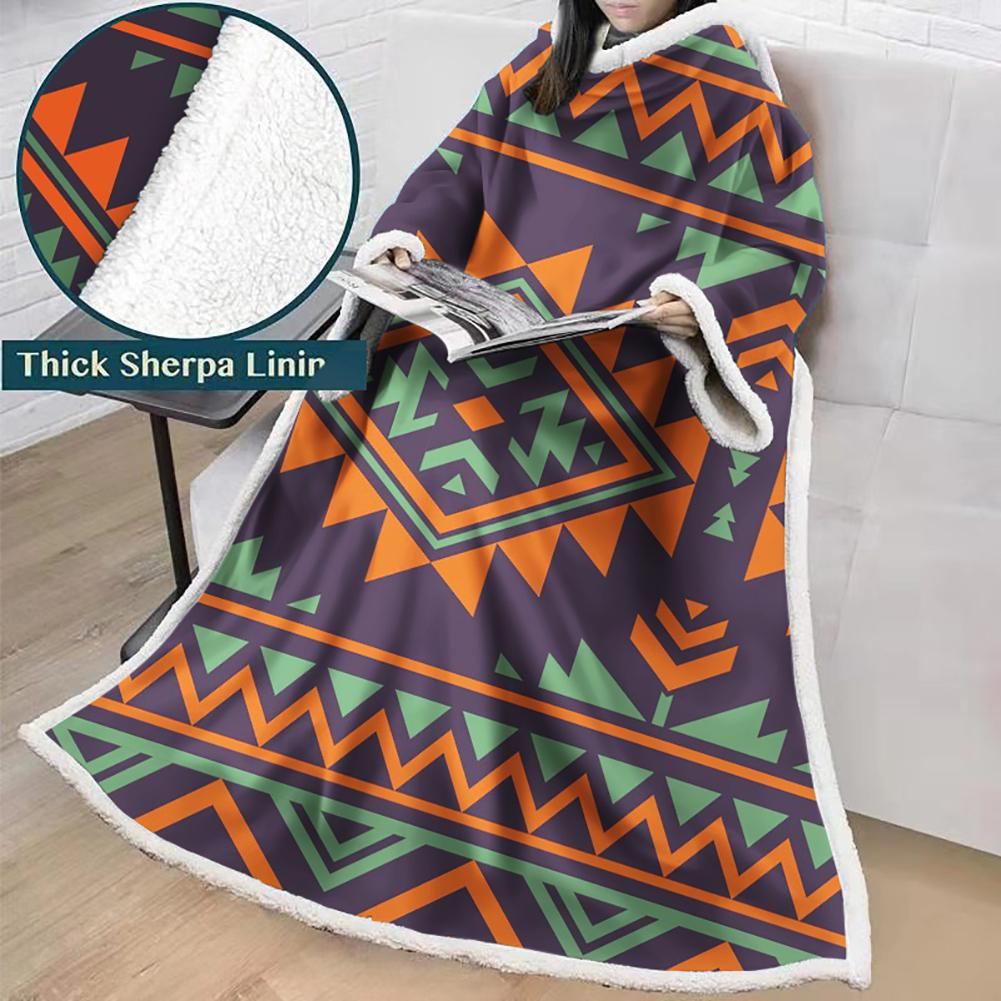 3D Digital Printed Blanket With Sleeves-Geometric Designs Blanket Robe