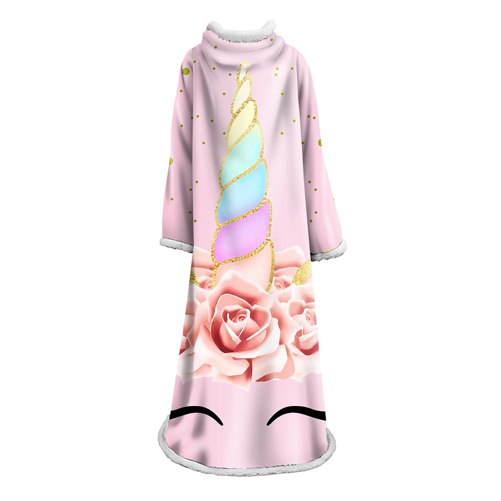 3D Digital Printed Blanket With Sleeves-Unicorn Cartoon Blanket Robe