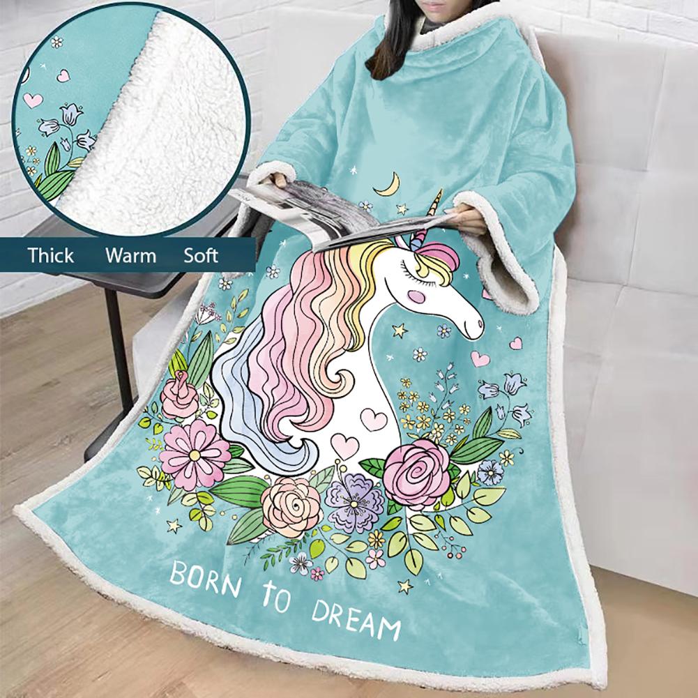 3D Digital Printed Blanket With Sleeves-Unicorn Cartoon Blanket Robe