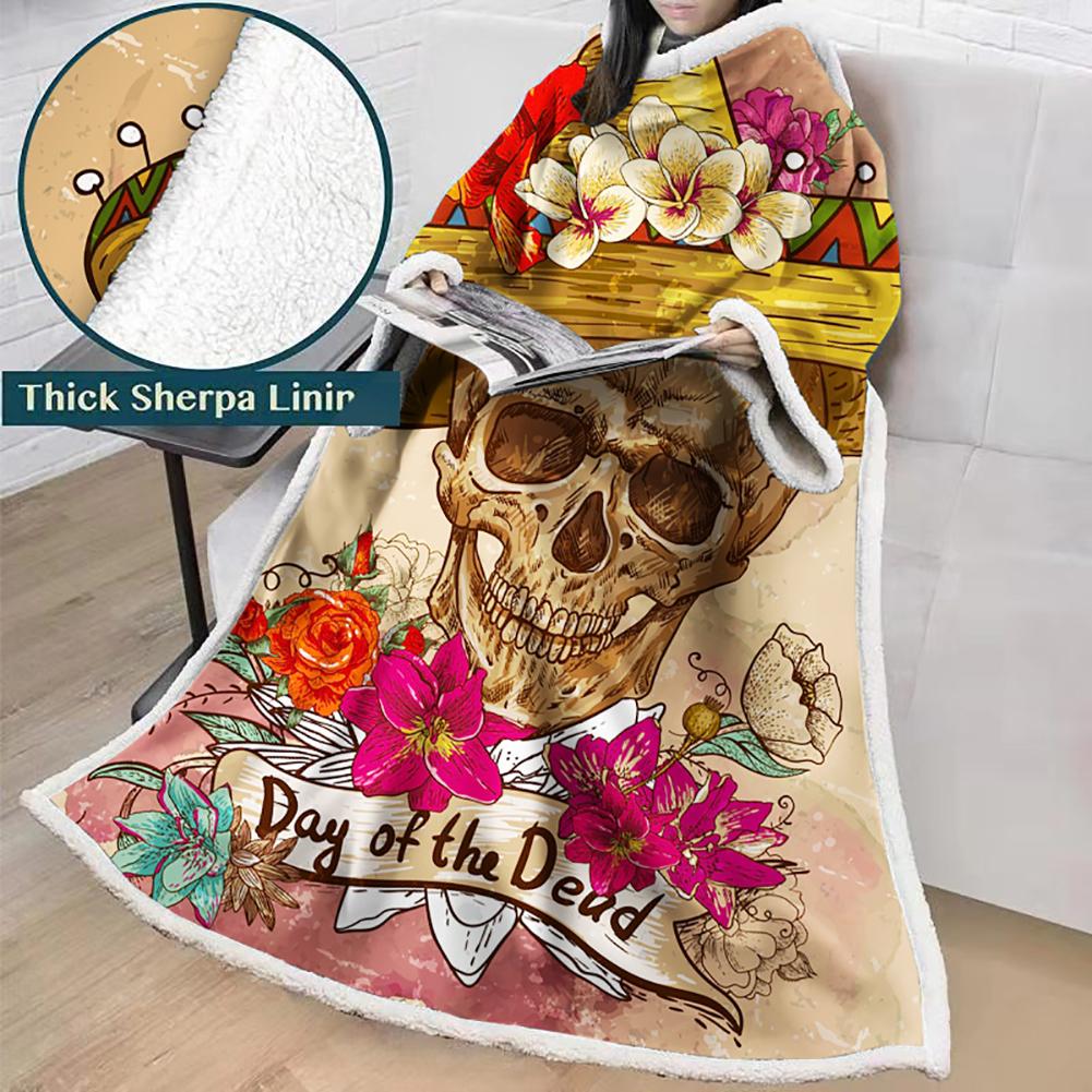 3D Digital Printed Skull Blanket With Sleeves-Horror Blanket Robe