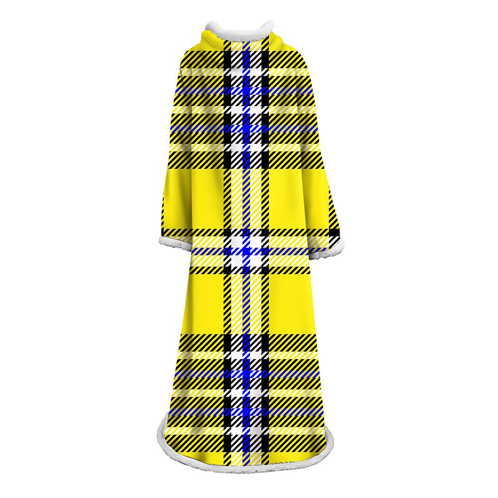 3D Digital Printed Plaid Blanket Robe -Blanket With Sleeves