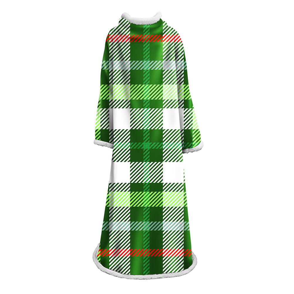 3D Digital Printed Plaid Blanket Robe -Blanket With Sleeves