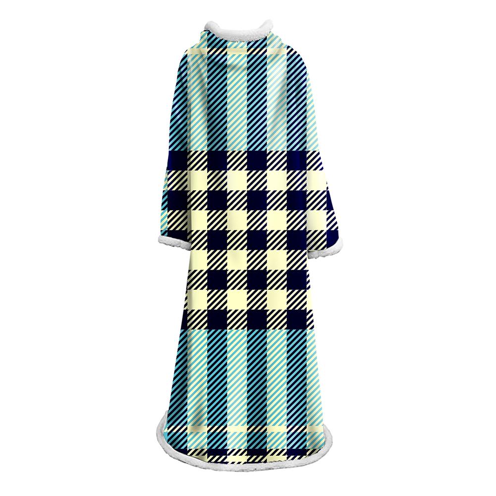 3D Digital Printed Plaid Blanket Robe -Blanket With Sleeves