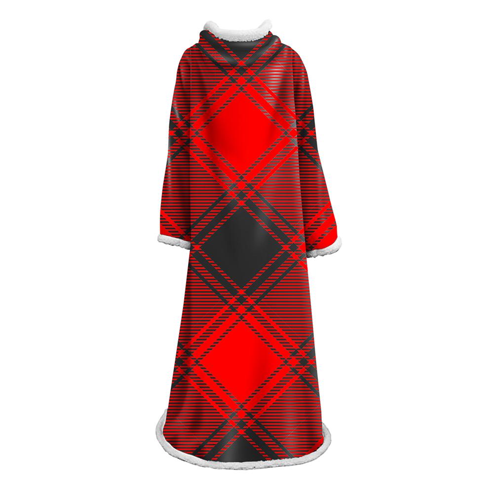 3D Digital Printed Plaid Blanket Robe -Blanket With Sleeves