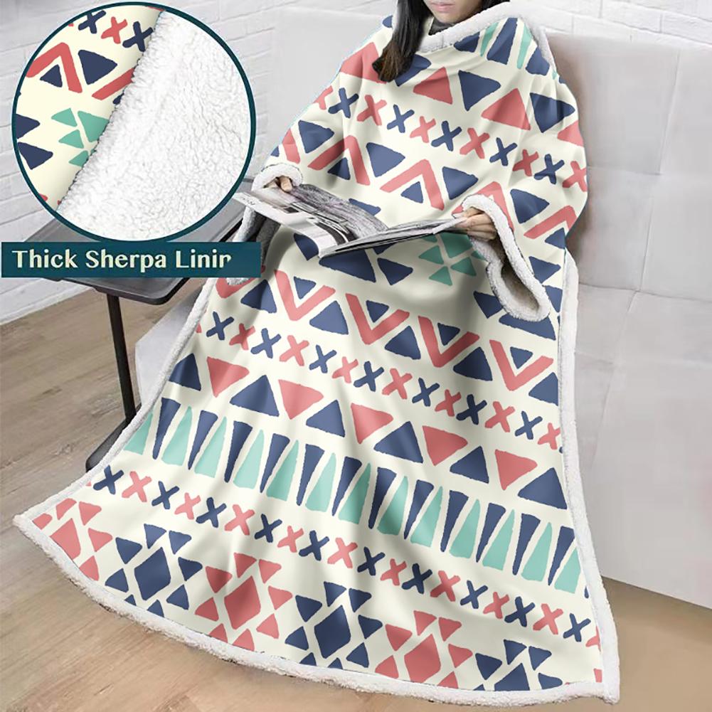 3D Digital Printed Blanket With Sleeves-Geometric Designs Blanket Robe