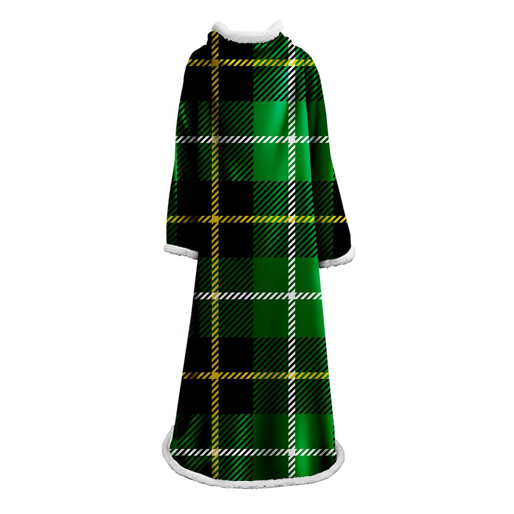 3D Digital Printed Plaid Blanket Robe -Blanket With Sleeves