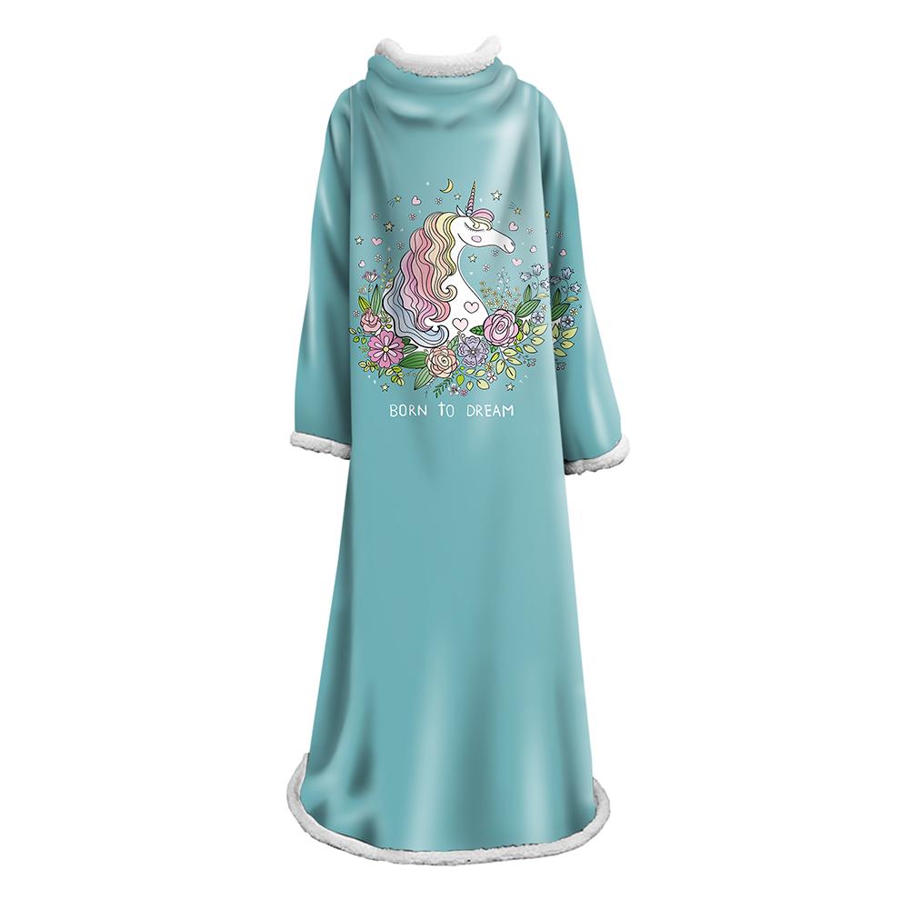 3D Digital Printed Blanket With Sleeves-Cartoon Unicorn Blanket Robe