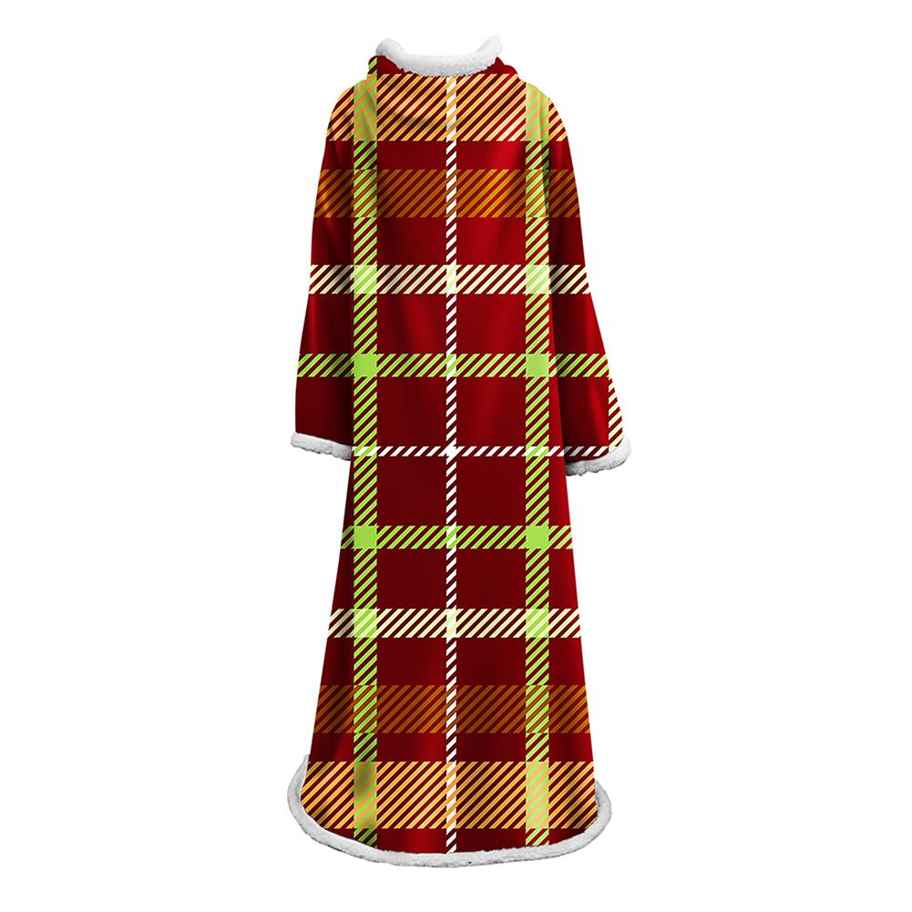 3D Digital Printed Plaid Blanket Robe -Blanket With Sleeves