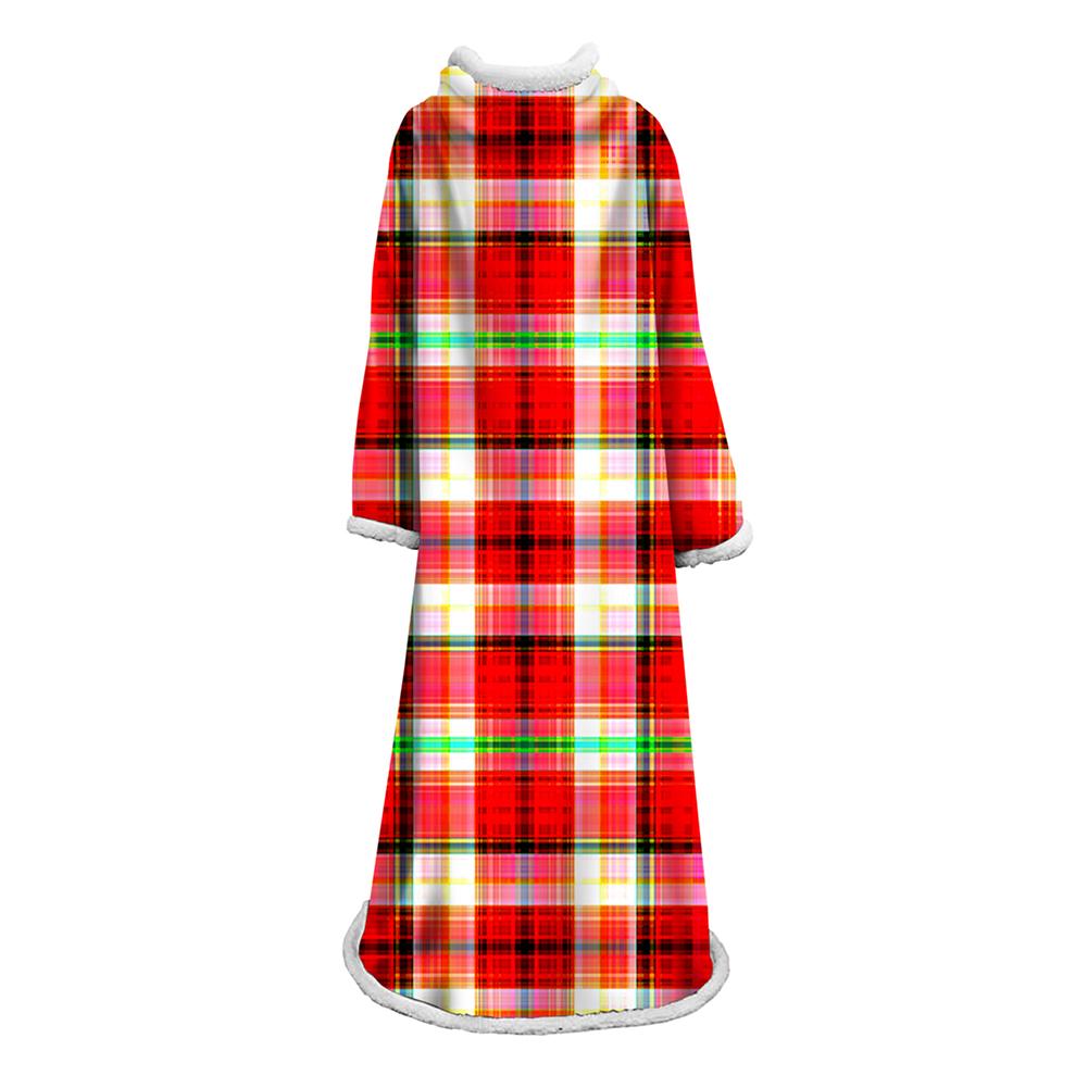 3D Digital Printed Plaid Blanket Robe -Blanket With Sleeves