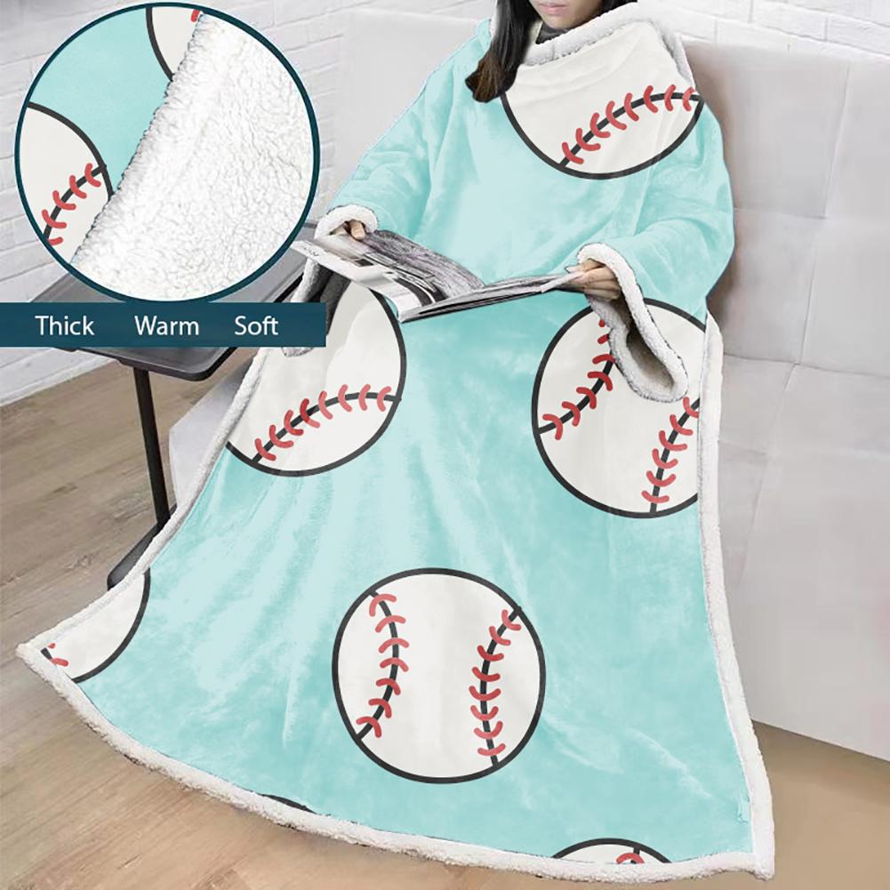 3D Digital Printed Sports Blanket With Sleeves-Baseball Blanket Robe