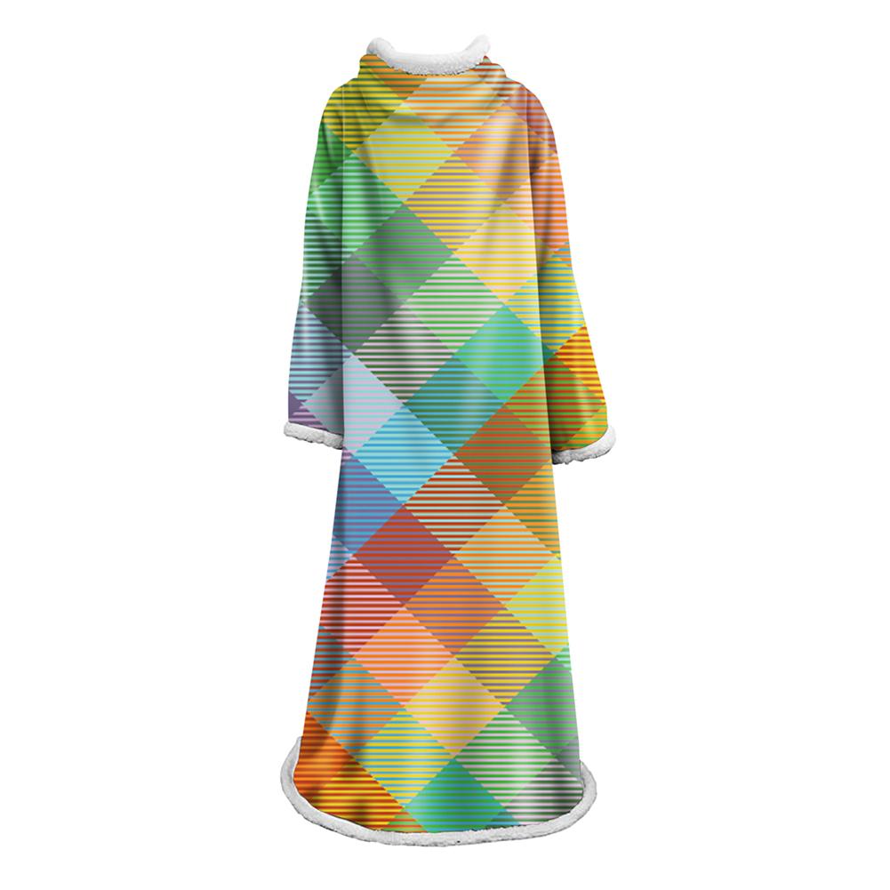 3D Digital Printed Plaid Blanket Robe -Blanket With Sleeves
