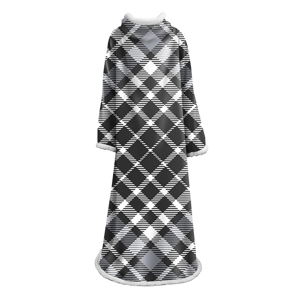 3D Digital Printed Plaid Blanket Robe -Blanket With Sleeves