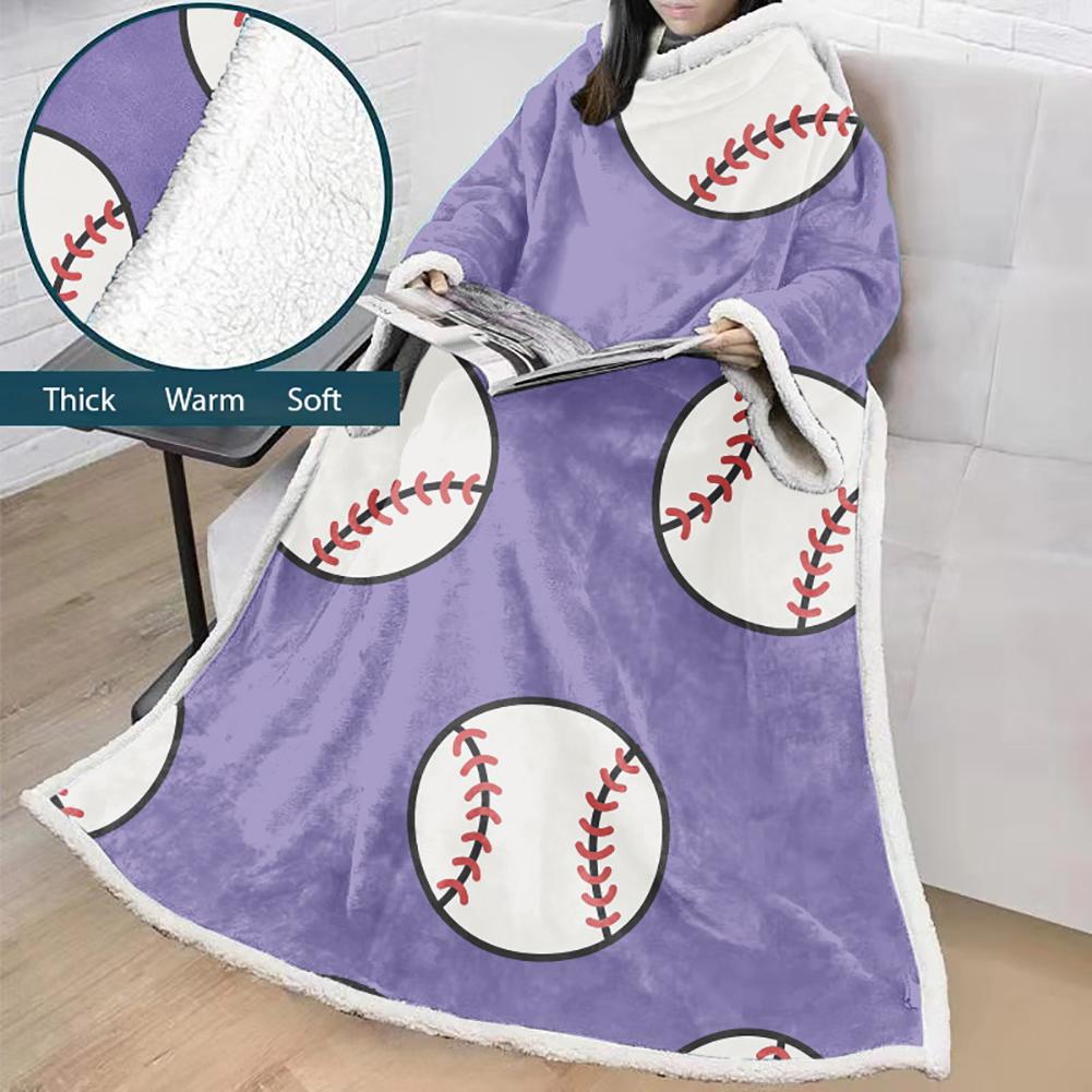 3D Digital Printed Sports Blanket With Sleeves-Baseball Blanket Robe