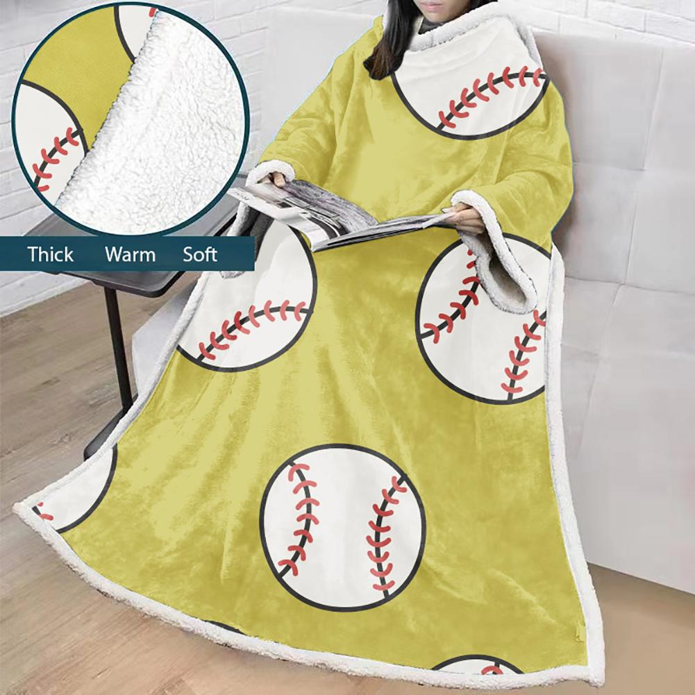 3D Digital Printed Sports Blanket With Sleeves-Baseball Blanket Robe