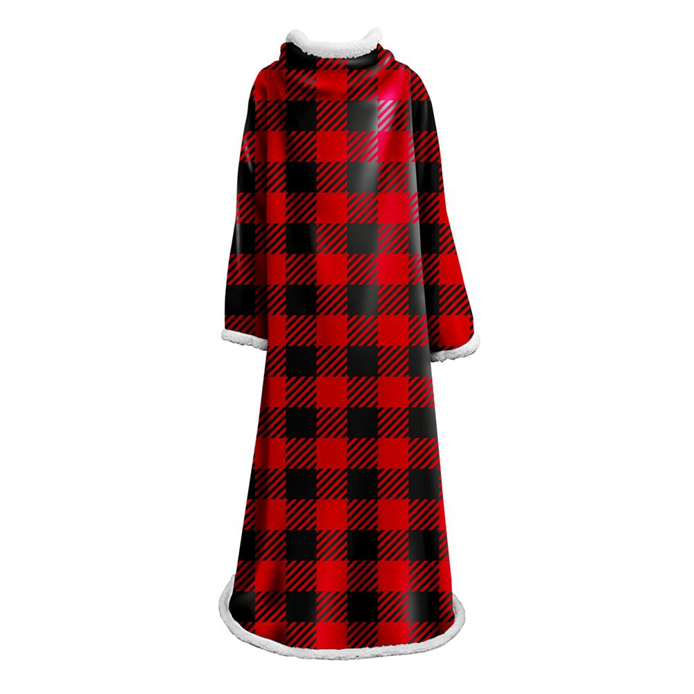 3D Digital Printed Plaid Blanket Robe -Blanket With Sleeves