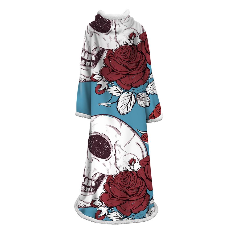3D Digital Printed Skull Blanket With Sleeves-Horror Blanket Robe
