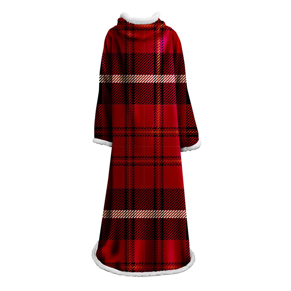 3D Digital Printed Plaid Blanket Robe -Blanket With Sleeves