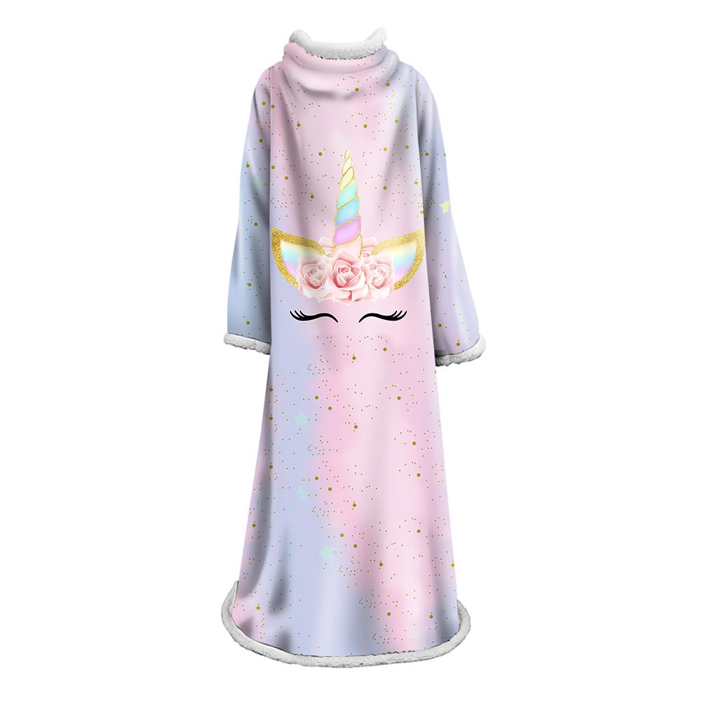 3D Digital Printed Blanket With Sleeves-Cartoon Unicorn Blanket Robe