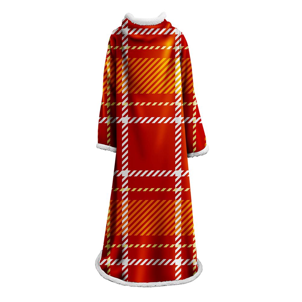 3D Digital Printed Plaid Blanket Robe -Blanket With Sleeves